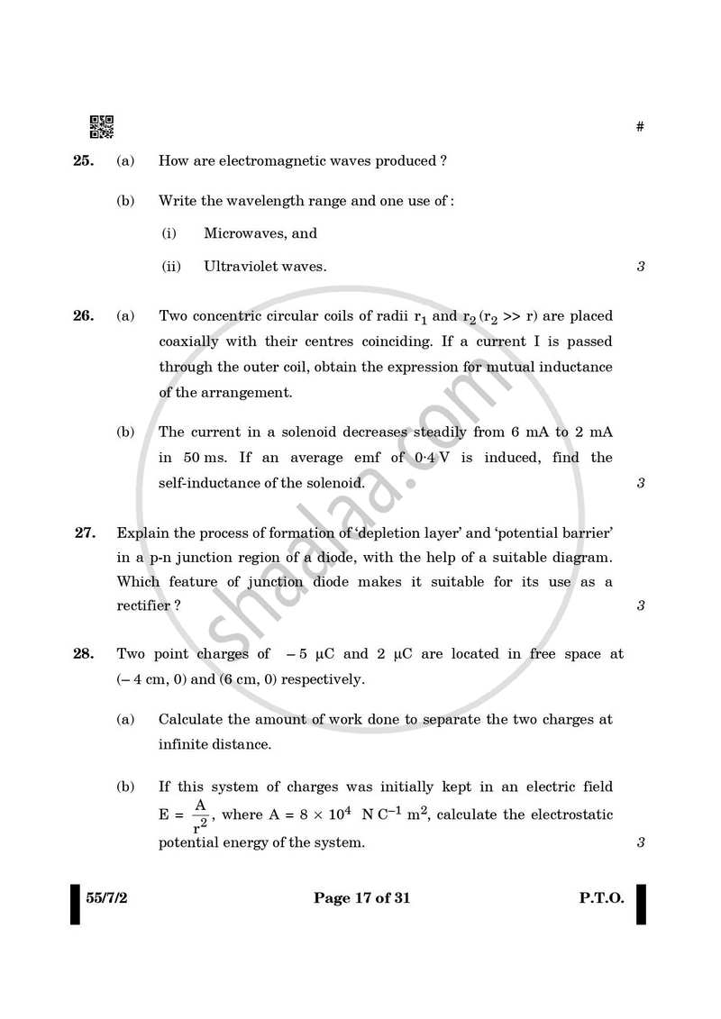 Physics 2024-2025 - CBSE 12th - Class 12 - CBSE (Central Board of Secondary Education) question paper with PDF download