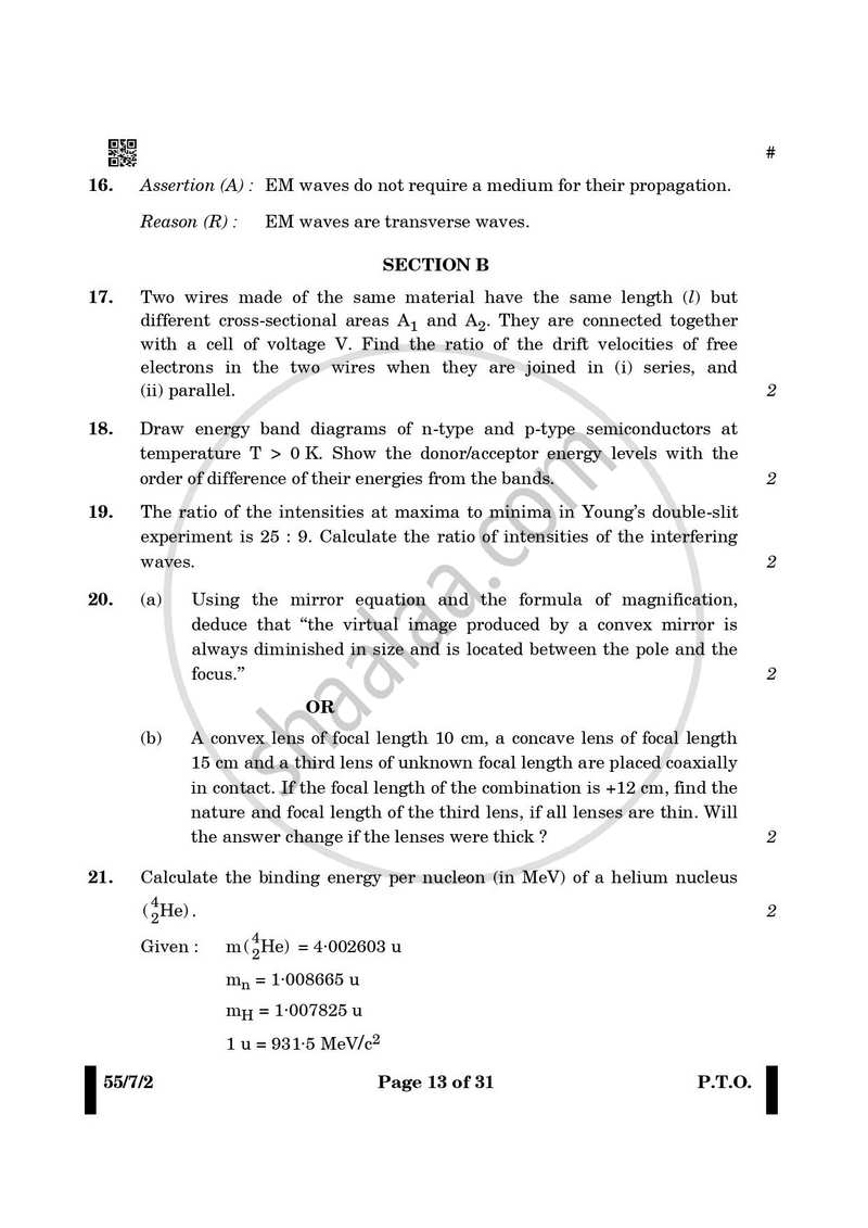 Physics 2024-2025 - CBSE 12th - Class 12 - CBSE (Central Board of Secondary Education) question paper with PDF download