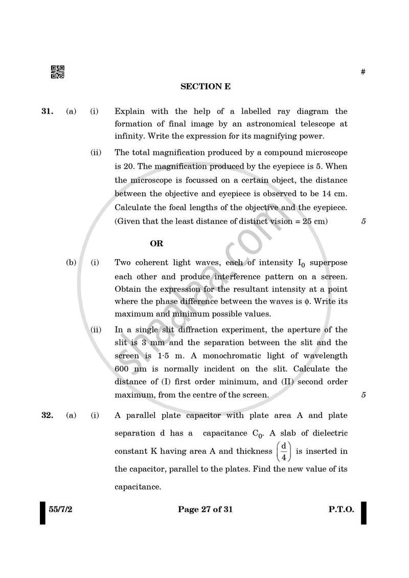 Physics 2024-2025 - CBSE 12th - Class 12 - CBSE (Central Board of Secondary Education) question paper with PDF download