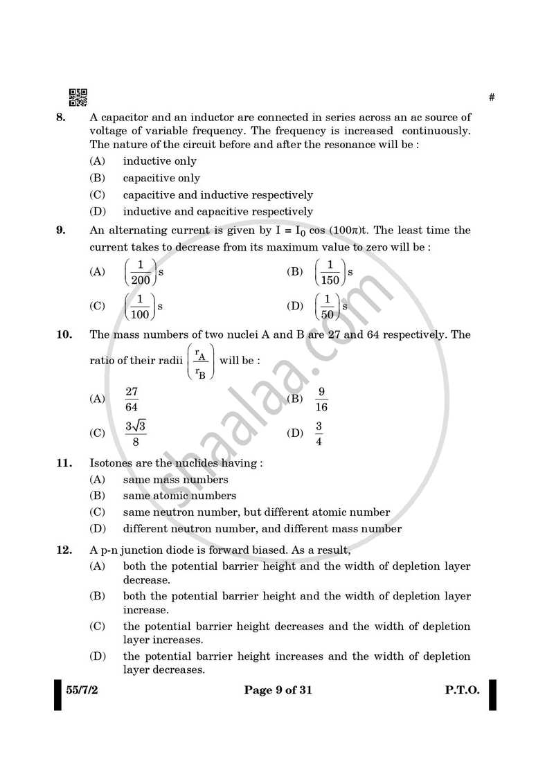 Physics 2024-2025 - CBSE 12th - Class 12 - CBSE (Central Board of Secondary Education) question paper with PDF download