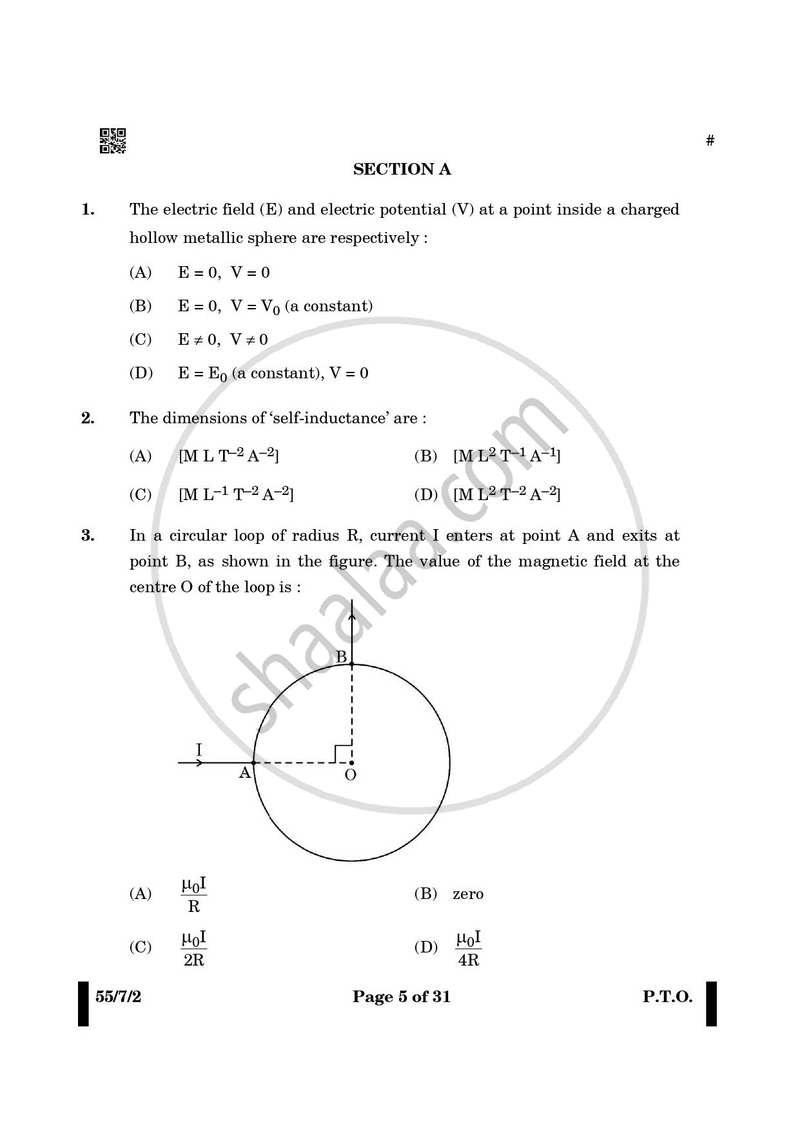 Physics 2024-2025 - CBSE 12th - Class 12 - CBSE (Central Board of Secondary Education) question paper with PDF download