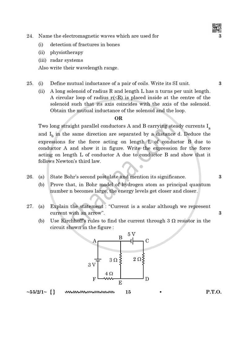 Physics 2025-2026 - CBSE 12th - Class 12 - CBSE (Central Board of Secondary Education) question paper with PDF download