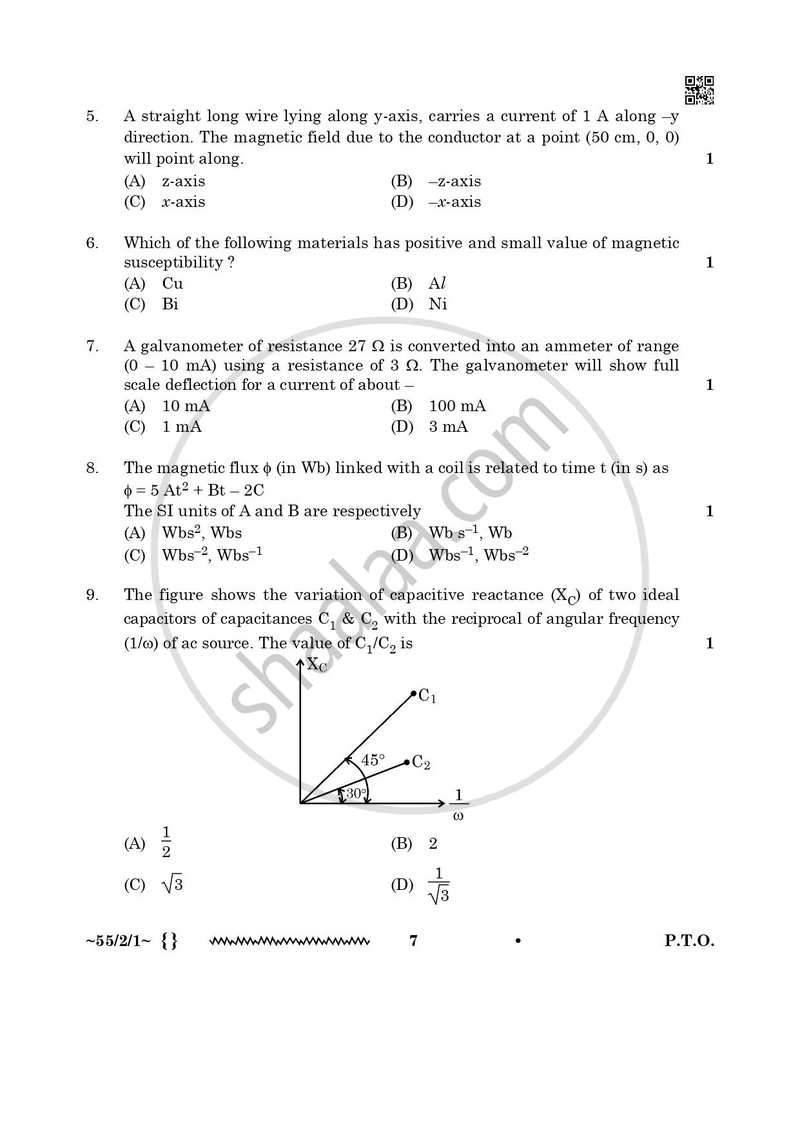 Physics 2025-2026 - CBSE 12th - Class 12 - CBSE (Central Board of Secondary Education) question paper with PDF download