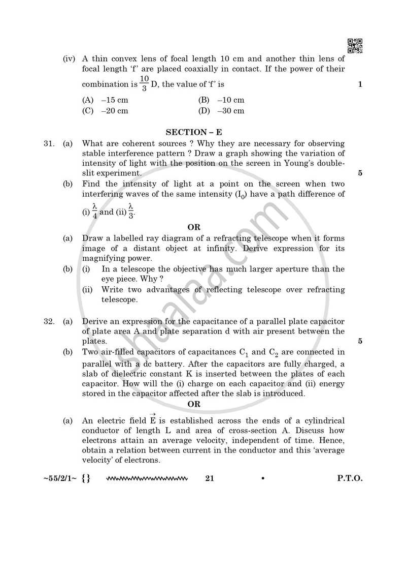 Physics 2025-2026 - CBSE 12th - Class 12 - CBSE (Central Board of Secondary Education) question paper with PDF download