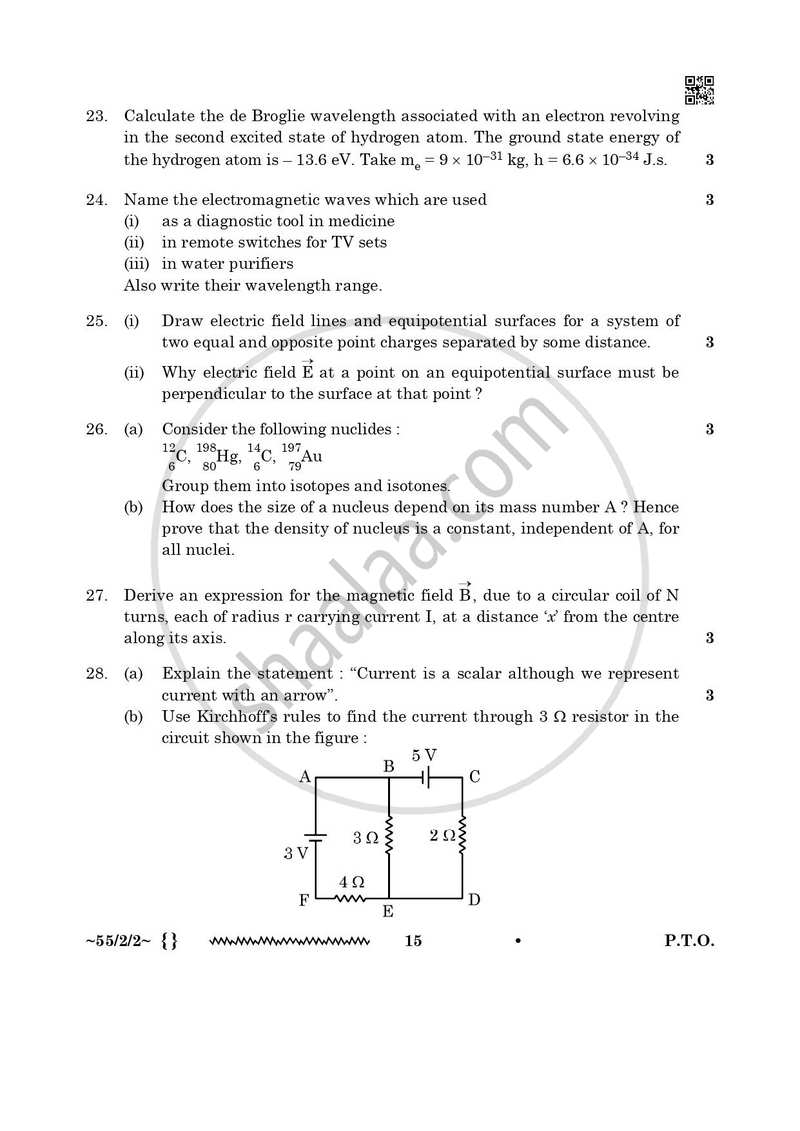 Physics 2025-2026 - CBSE 12th - Class 12 - CBSE (Central Board of Secondary Education) question paper with PDF download