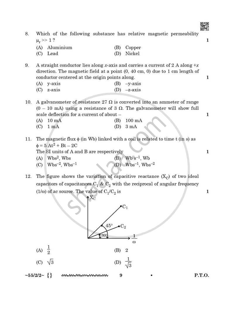 Physics 2025-2026 - CBSE 12th - Class 12 - CBSE (Central Board of Secondary Education) question paper with PDF download