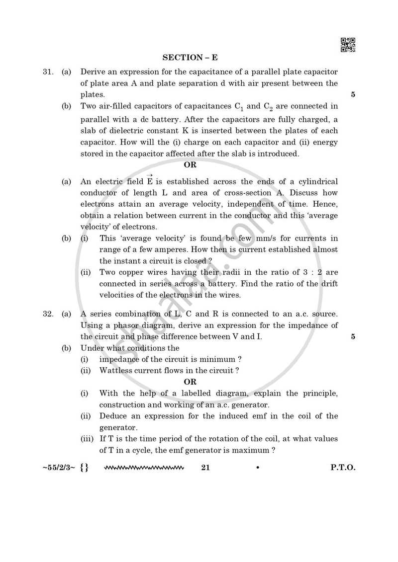 Physics 2025-2026 - CBSE 12th - Class 12 - CBSE (Central Board of Secondary Education) question paper with PDF download