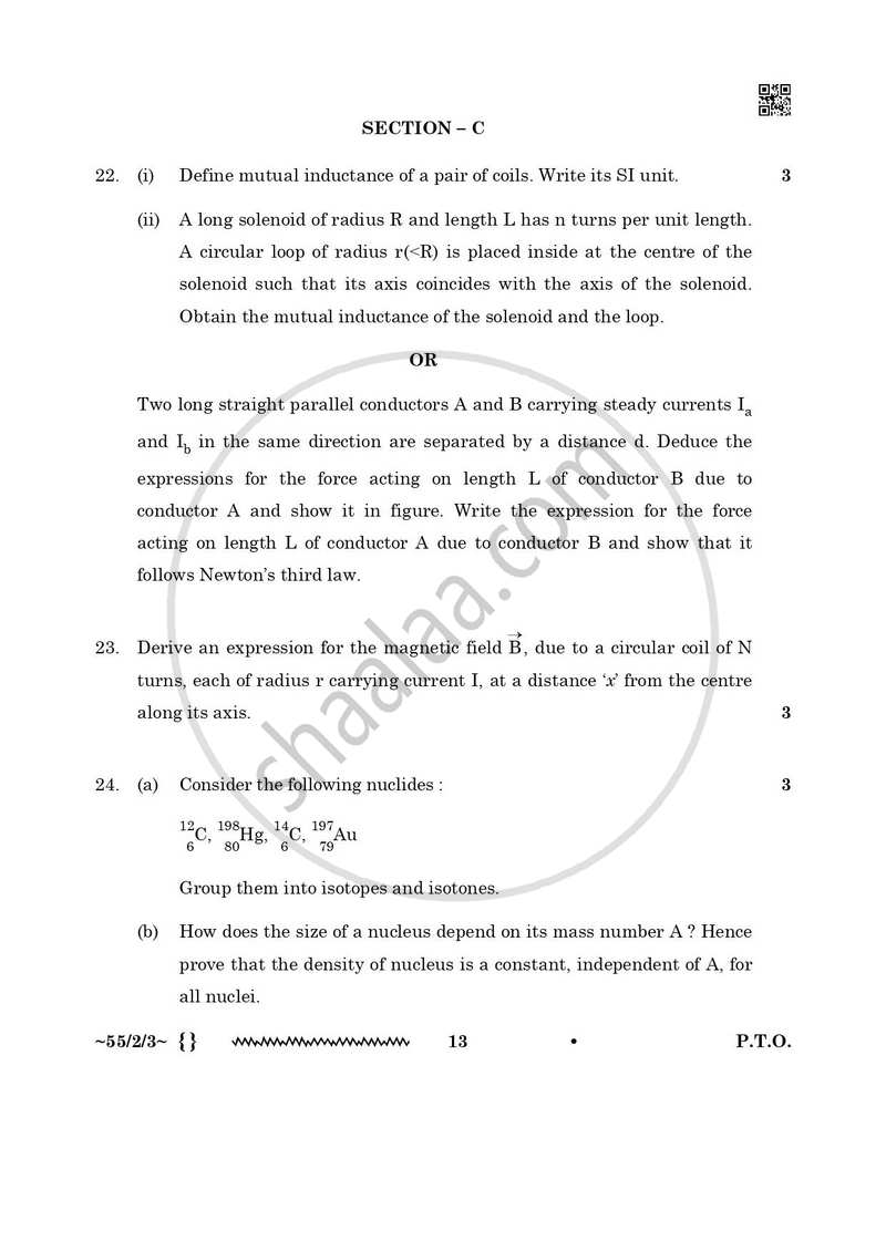Physics 2025-2026 - CBSE 12th - Class 12 - CBSE (Central Board of Secondary Education) question paper with PDF download