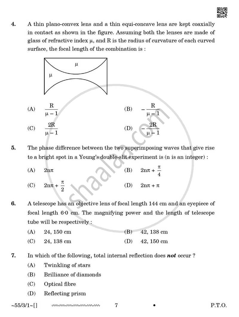 Physics 2025-2026 - CBSE 12th - Class 12 - CBSE (Central Board of Secondary Education) question paper with PDF download