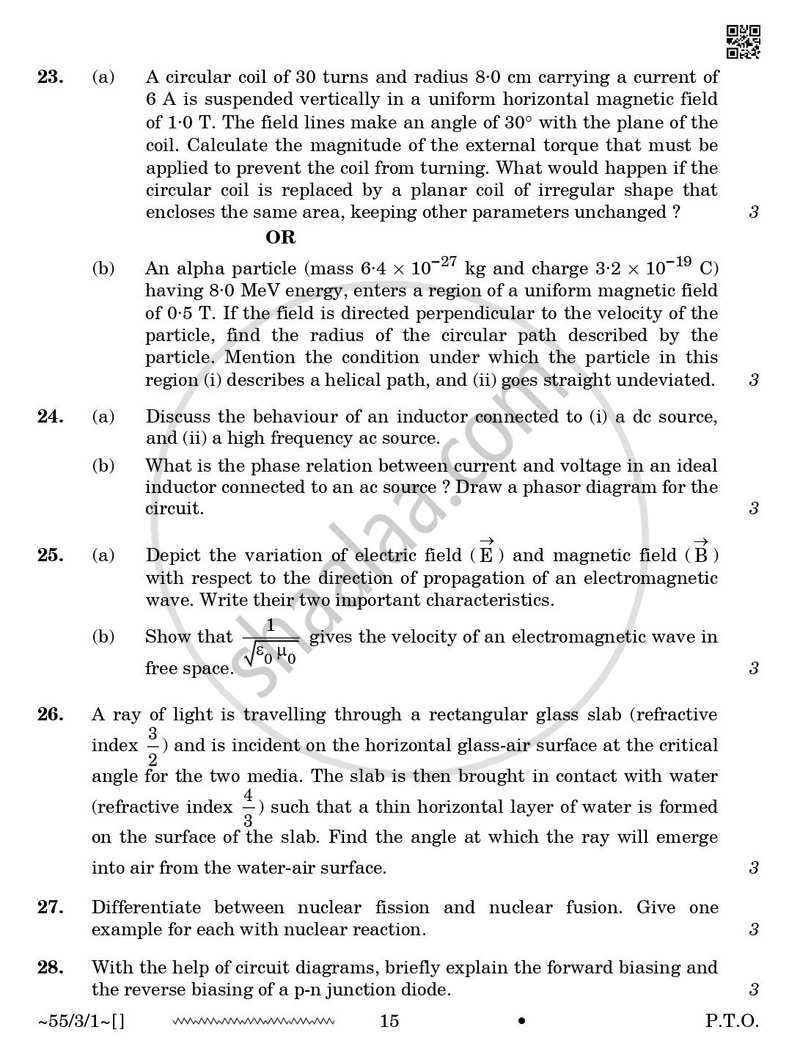 Physics 2025-2026 - CBSE 12th - Class 12 - CBSE (Central Board of Secondary Education) question paper with PDF download