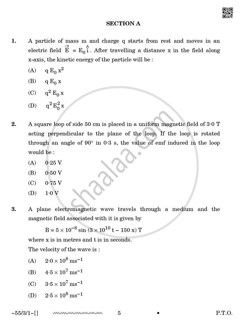 Physics 2025-2026 - CBSE 12th - Class 12 - CBSE (Central Board of Secondary Education) question paper with PDF download