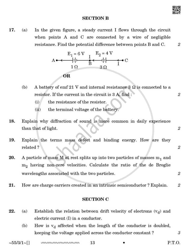 Physics 2025-2026 - CBSE 12th - Class 12 - CBSE (Central Board of Secondary Education) question paper with PDF download