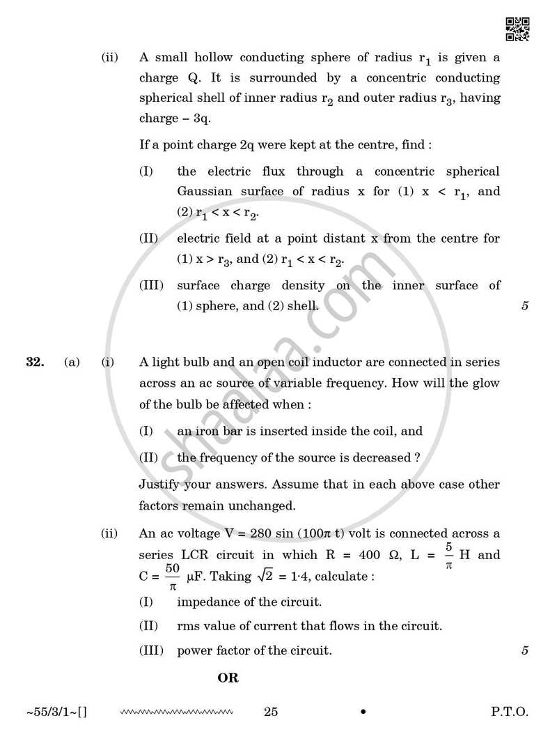 Physics 2025-2026 - CBSE 12th - Class 12 - CBSE (Central Board of Secondary Education) question paper with PDF download