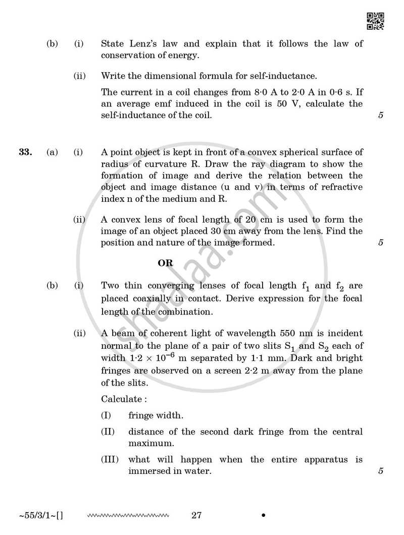 Physics 2025-2026 - CBSE 12th - Class 12 - CBSE (Central Board of Secondary Education) question paper with PDF download