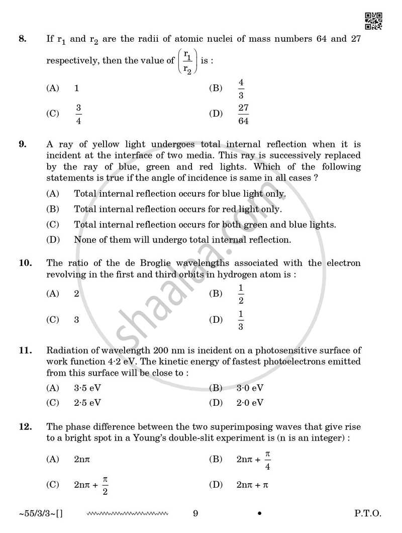 Physics 2025-2026 - CBSE 12th - Class 12 - CBSE (Central Board of Secondary Education) question paper with PDF download