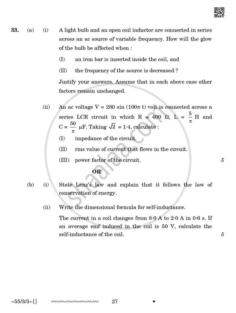 Physics 2025-2026 - CBSE 12th - Class 12 - CBSE (Central Board of Secondary Education) question paper with PDF download