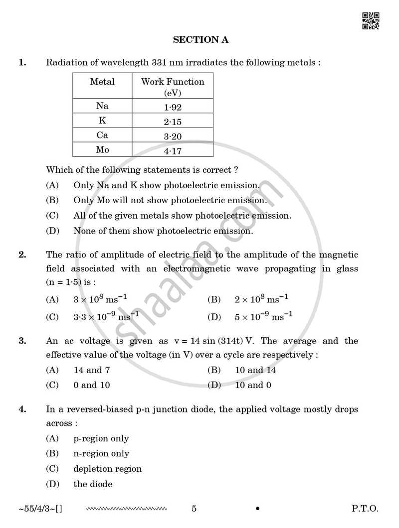 Physics 2025-2026 - CBSE 12th - Class 12 - CBSE (Central Board of Secondary Education) question paper with PDF download