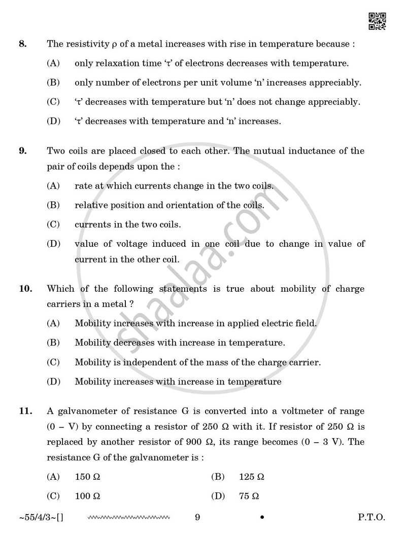 Physics 2025-2026 - CBSE 12th - Class 12 - CBSE (Central Board of Secondary Education) question paper with PDF download