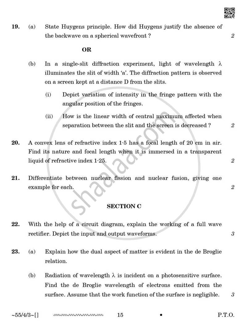 Physics 2025-2026 - CBSE 12th - Class 12 - CBSE (Central Board of Secondary Education) question paper with PDF download
