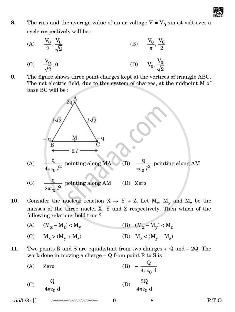 Physics 2025-2026 - CBSE 12th - Class 12 - CBSE (Central Board of Secondary Education) question paper with PDF download