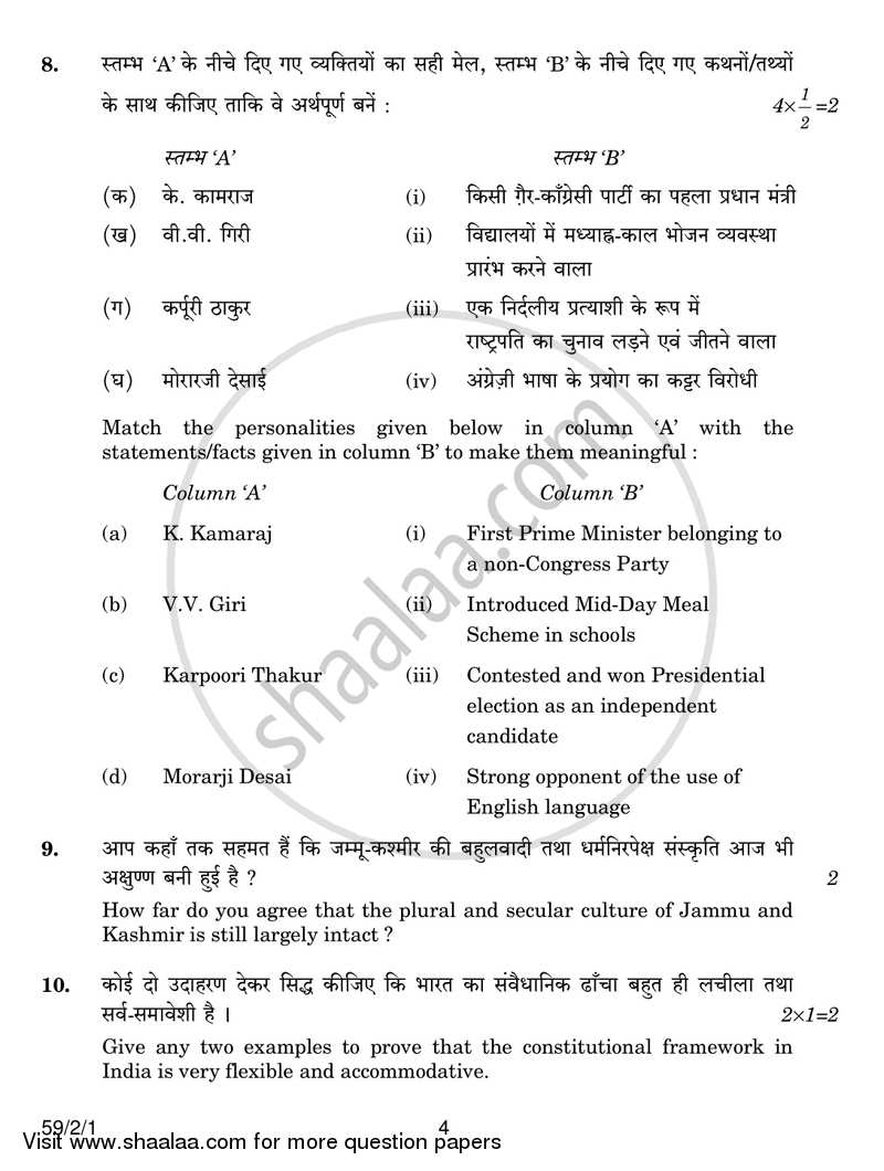 Political Science 2016-2017 - CBSE 12th - Class 12 - CBSE (Central Board of Secondary Education) question paper with PDF download