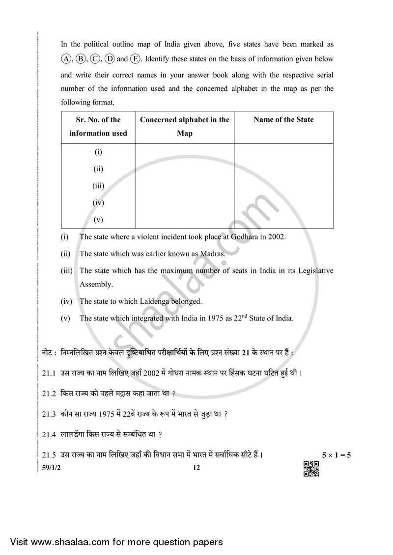 Political Science 2018-2019 - CBSE 12th - Class 12 - CBSE (Central Board of Secondary Education) question paper with PDF download