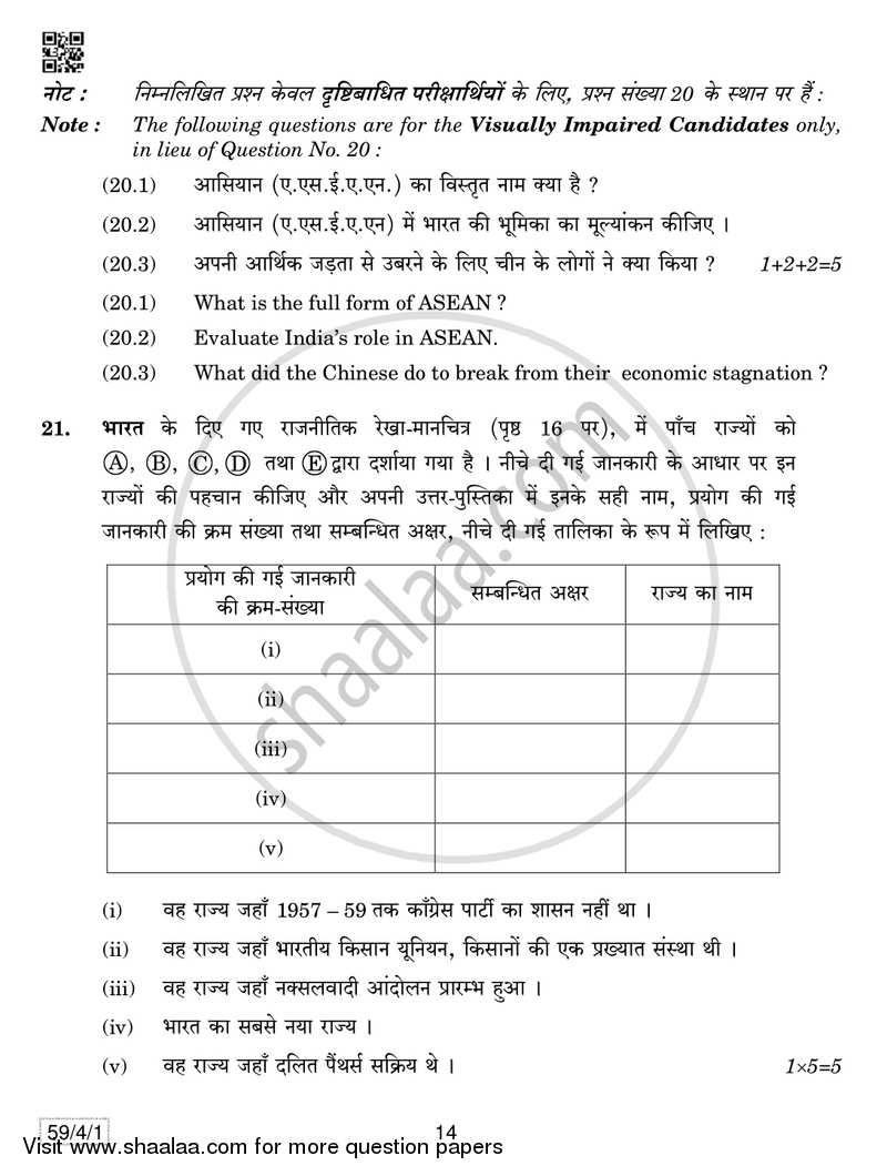 Political Science 2018-2019 - CBSE 12th - Class 12 - CBSE (Central Board of Secondary Education) question paper with PDF download