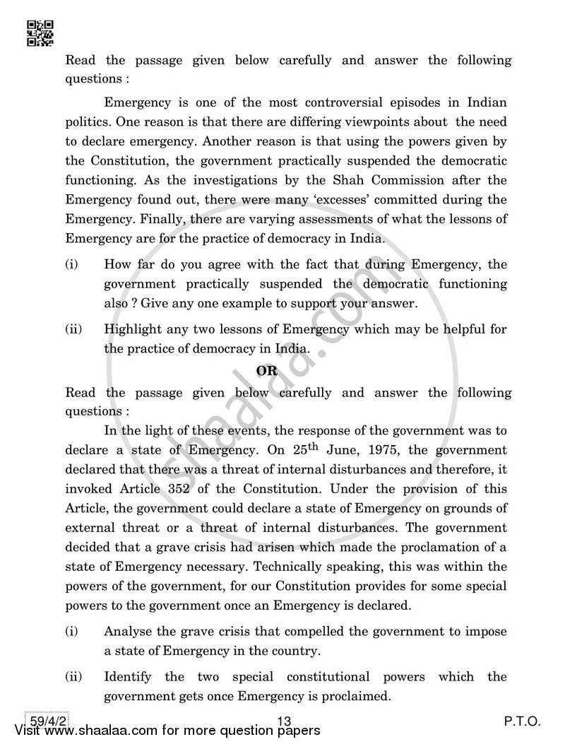 Political Science 2018-2019 - CBSE 12th - Class 12 - CBSE (Central Board of Secondary Education) question paper with PDF download