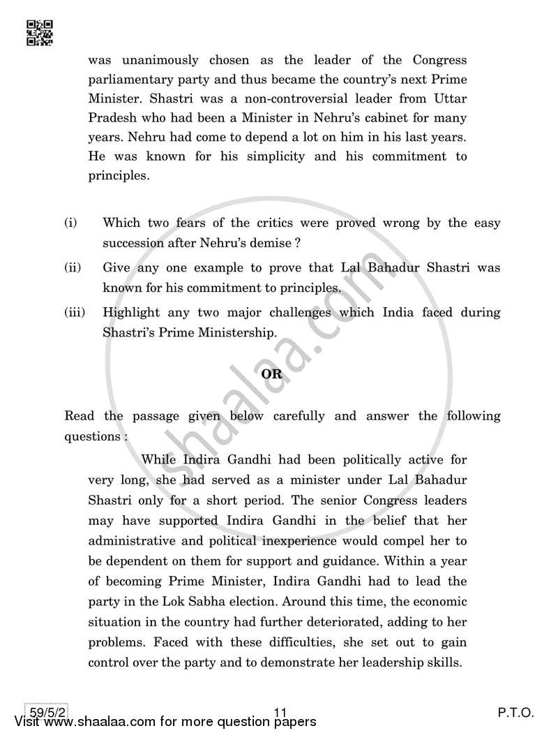 Political Science 2018-2019 - CBSE 12th - Class 12 - CBSE (Central Board of Secondary Education) question paper with PDF download