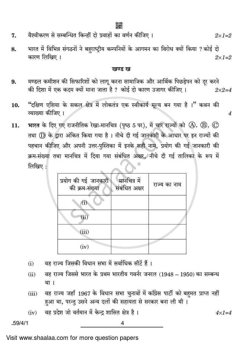 Political Science 2021-2022 - CBSE 12th - Class 12 - CBSE (Central Board of Secondary Education) question paper with PDF download