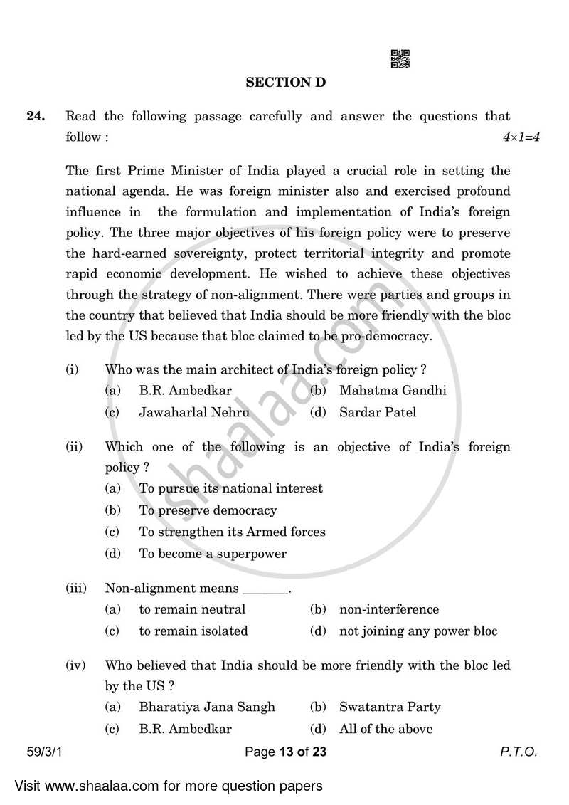 Political Science 2022-2023 - CBSE 12th - Class 12 - CBSE (Central Board of Secondary Education) question paper with PDF download