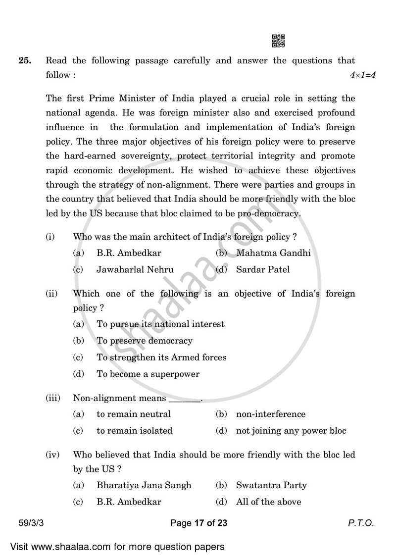 Political Science 2022-2023 - CBSE 12th - Class 12 - CBSE (Central Board of Secondary Education) question paper with PDF download