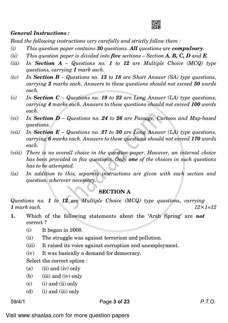 Political Science 2022-2023 - CBSE 12th - Class 12 - CBSE (Central Board of Secondary Education) question paper with PDF download