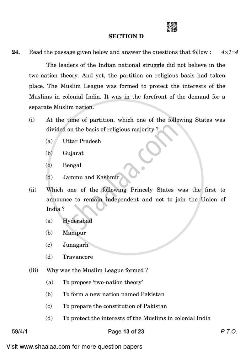 Political Science 2022-2023 - CBSE 12th - Class 12 - CBSE (Central Board of Secondary Education) question paper with PDF download