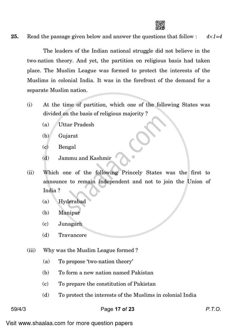 Political Science 2022-2023 - CBSE 12th - Class 12 - CBSE (Central Board of Secondary Education) question paper with PDF download