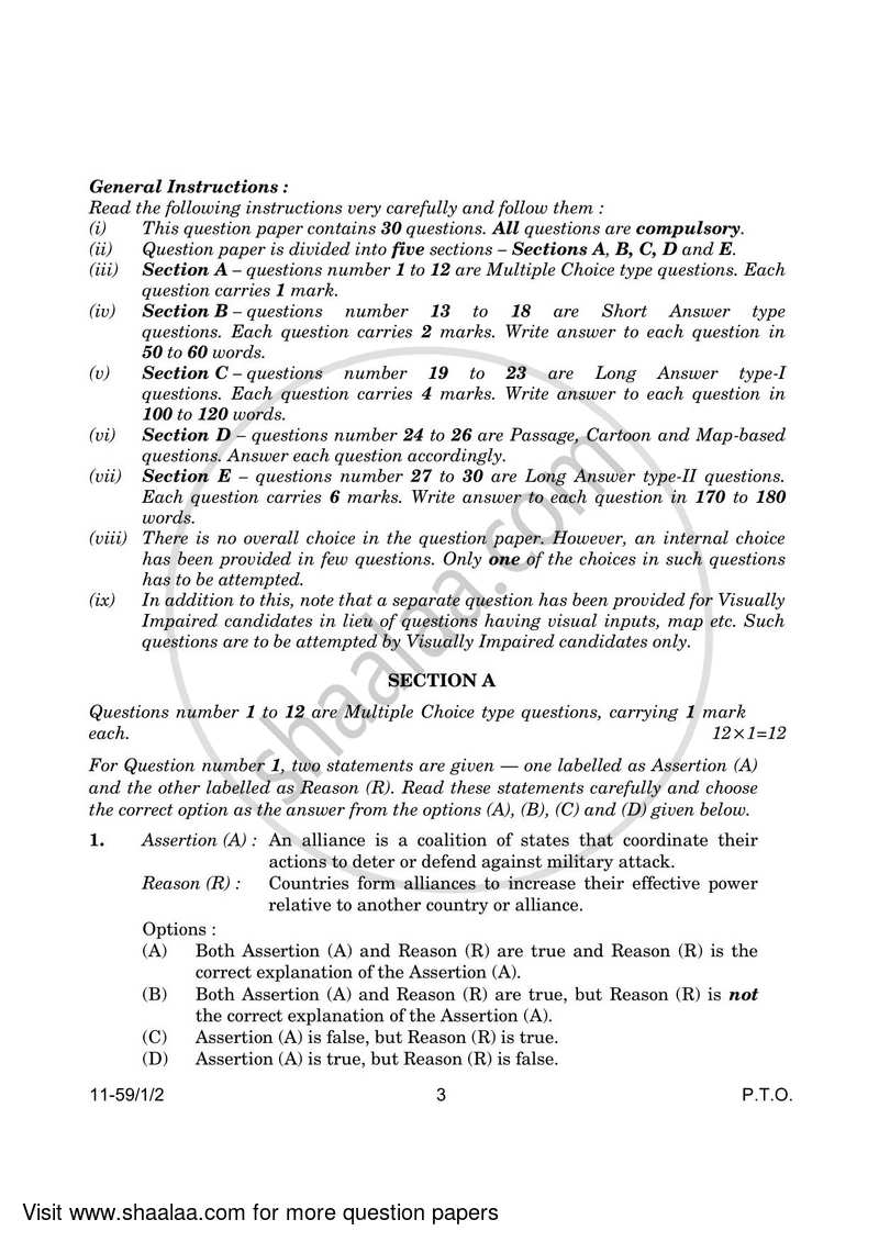 Political Science 2023-2024 - CBSE 12th - Class 12 - CBSE (Central Board of Secondary Education) question paper with PDF download