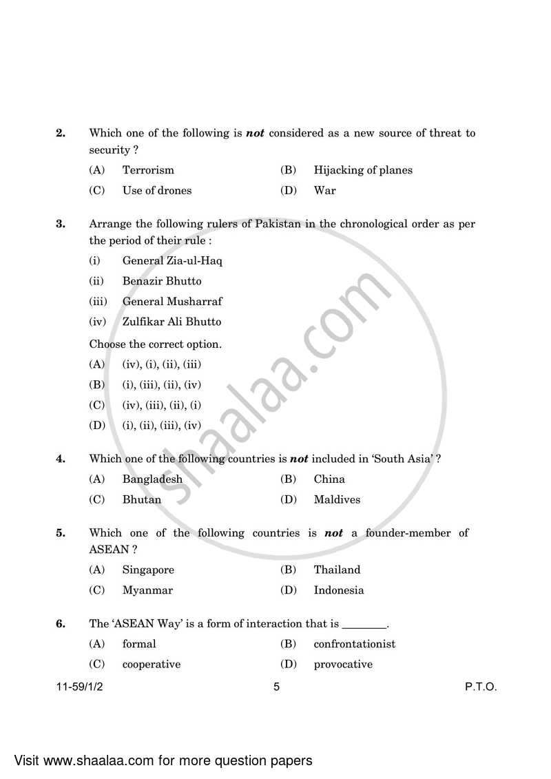 Political Science 2023-2024 - CBSE 12th - Class 12 - CBSE (Central Board of Secondary Education) question paper with PDF download