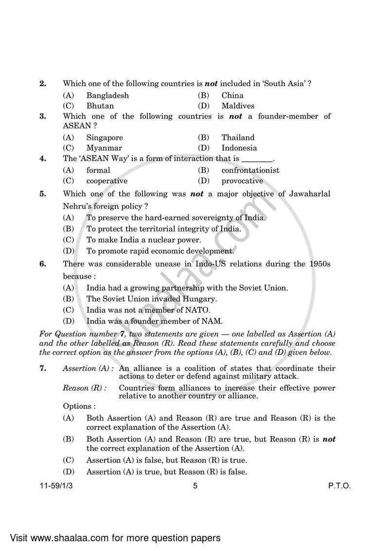 Political Science 2023-2024 - CBSE 12th - Class 12 - CBSE (Central Board of Secondary Education) question paper with PDF download