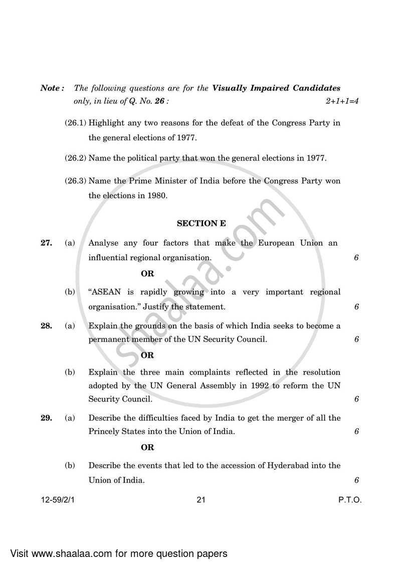 Political Science 2023-2024 - CBSE 12th - Class 12 - CBSE (Central Board of Secondary Education) question paper with PDF download