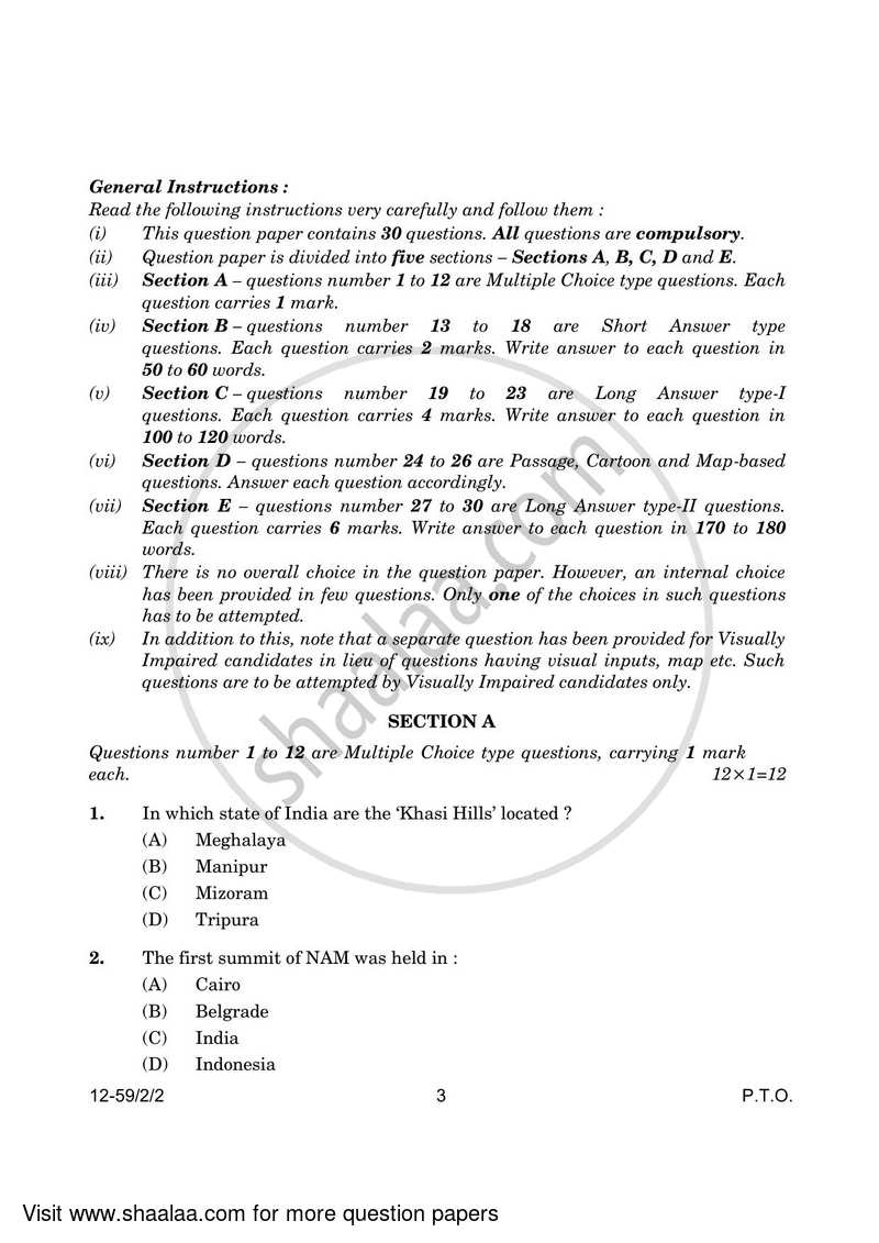 Political Science 2023-2024 - CBSE 12th - Class 12 - CBSE (Central Board of Secondary Education) question paper with PDF download