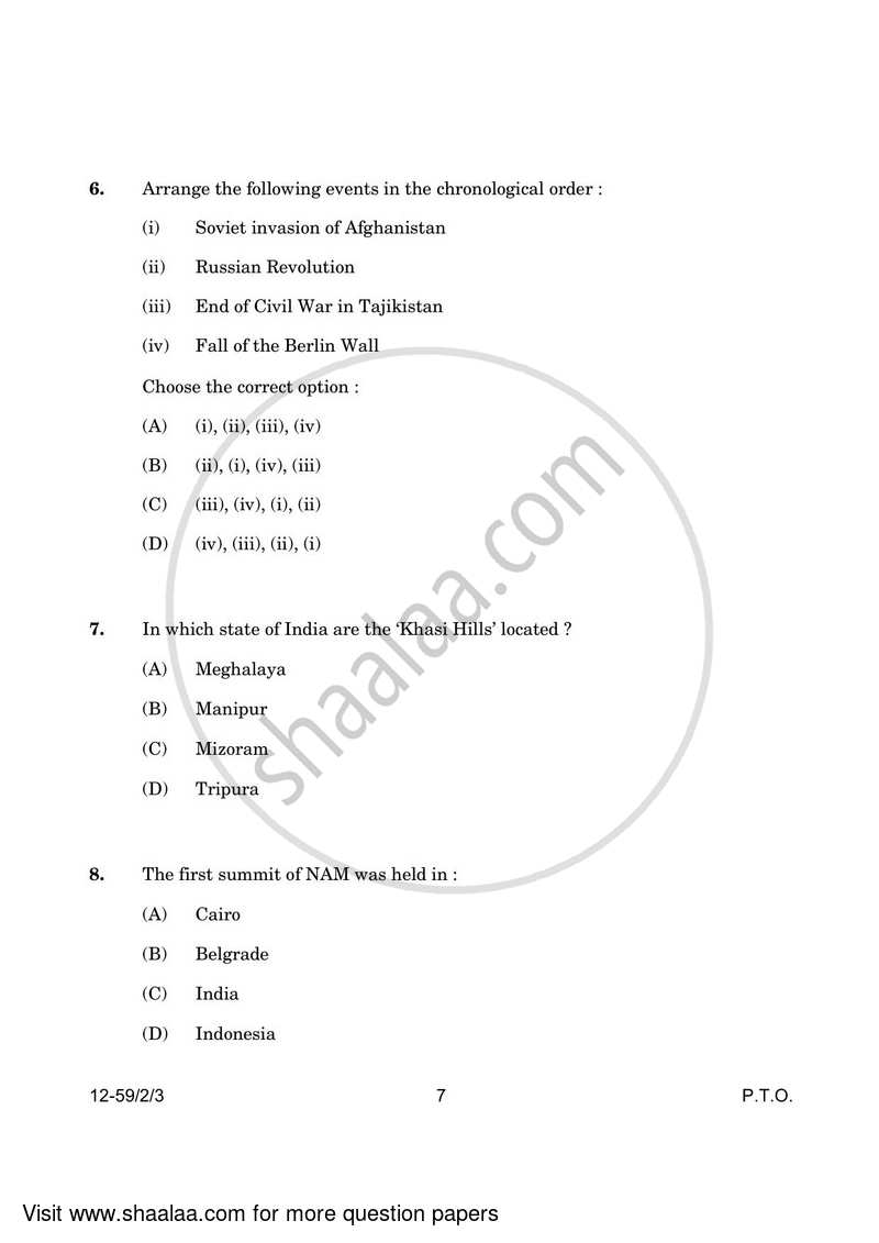 Political Science 2023-2024 - CBSE 12th - Class 12 - CBSE (Central Board of Secondary Education) question paper with PDF download