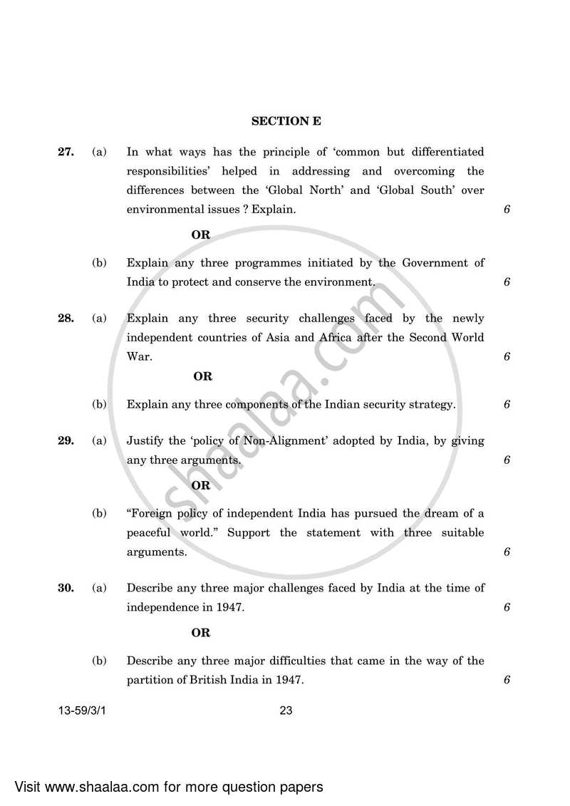 Political Science 2023-2024 - CBSE 12th - Class 12 - CBSE (Central Board of Secondary Education) question paper with PDF download