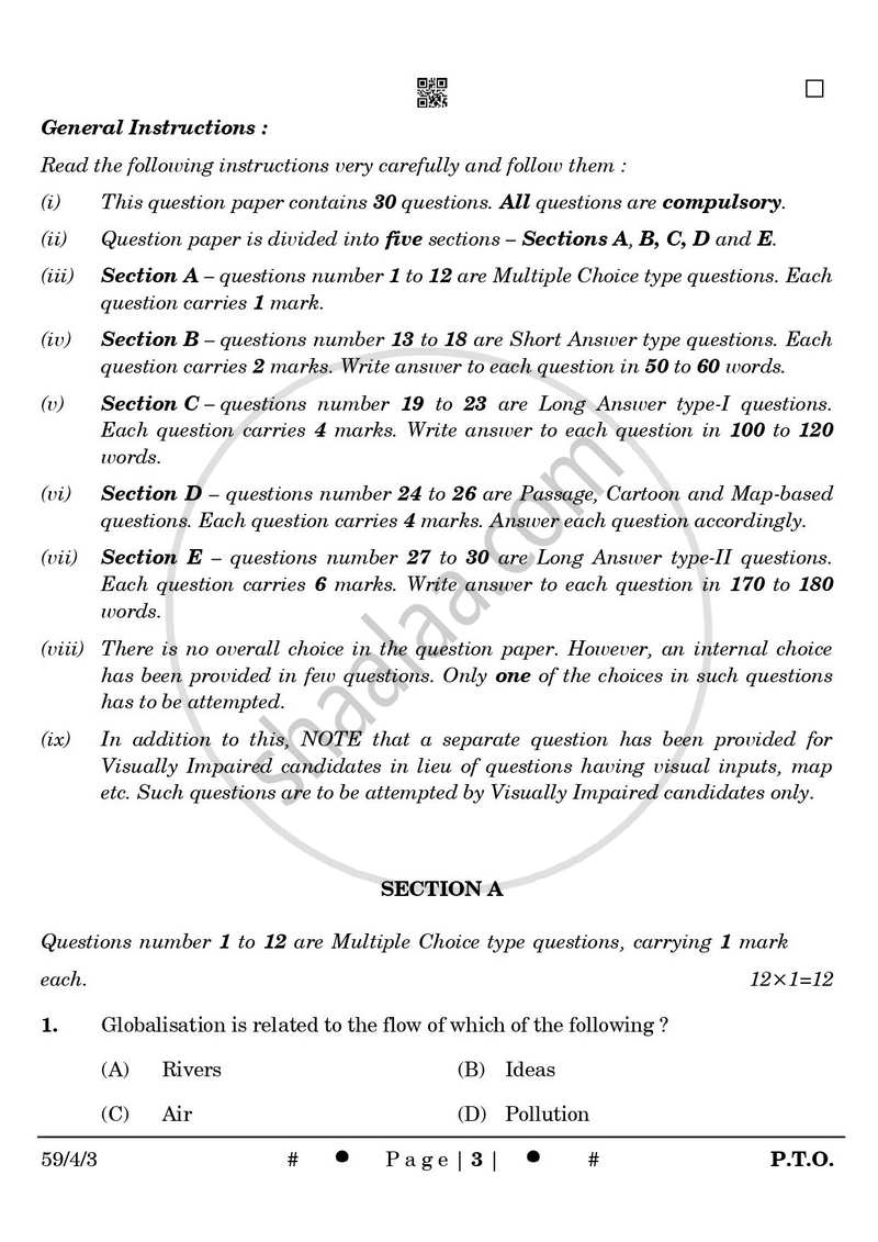 Political Science 2024-2025 - CBSE 12th - Class 12 - CBSE (Central Board of Secondary Education) question paper with PDF download