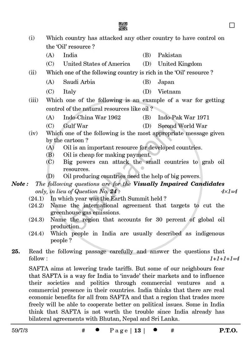 Political Science 2024-2025 - CBSE 12th - Class 12 - CBSE (Central Board of Secondary Education) question paper with PDF download
