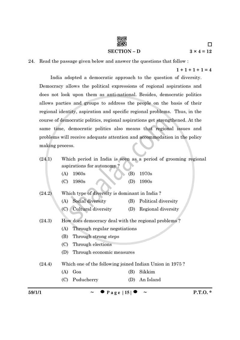 Political Science 2024-2025 - CBSE 12th - Class 12 - CBSE (Central Board of Secondary Education) question paper with PDF download