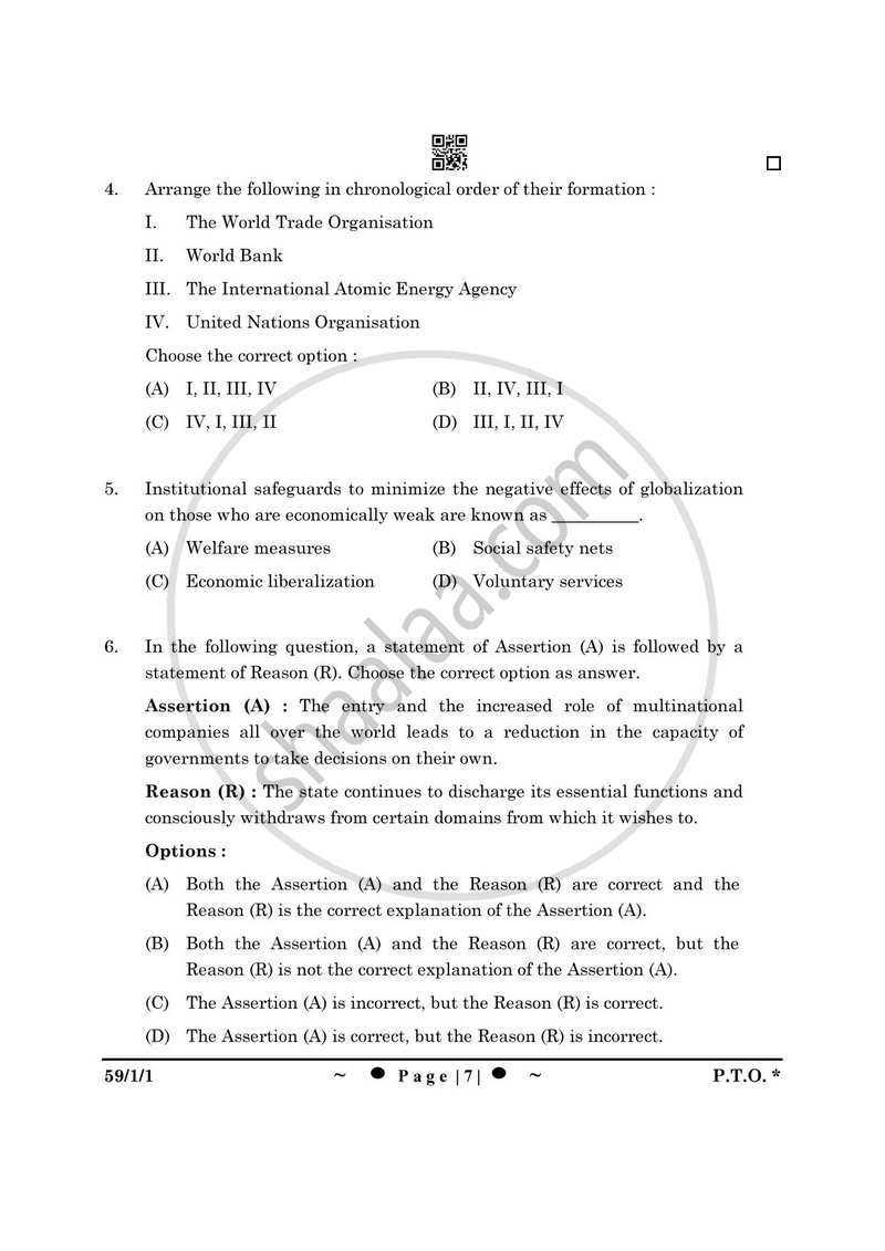Political Science 2024-2025 - CBSE 12th - Class 12 - CBSE (Central Board of Secondary Education) question paper with PDF download