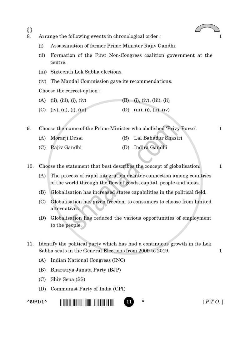 Political Science 2025-2026 - CBSE 12th - Class 12 - CBSE (Central Board of Secondary Education) question paper with PDF download