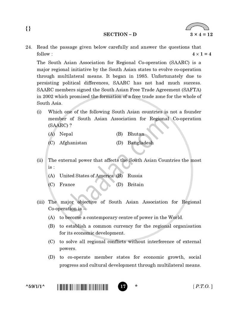 Political Science 2025-2026 - CBSE 12th - Class 12 - CBSE (Central Board of Secondary Education) question paper with PDF download
