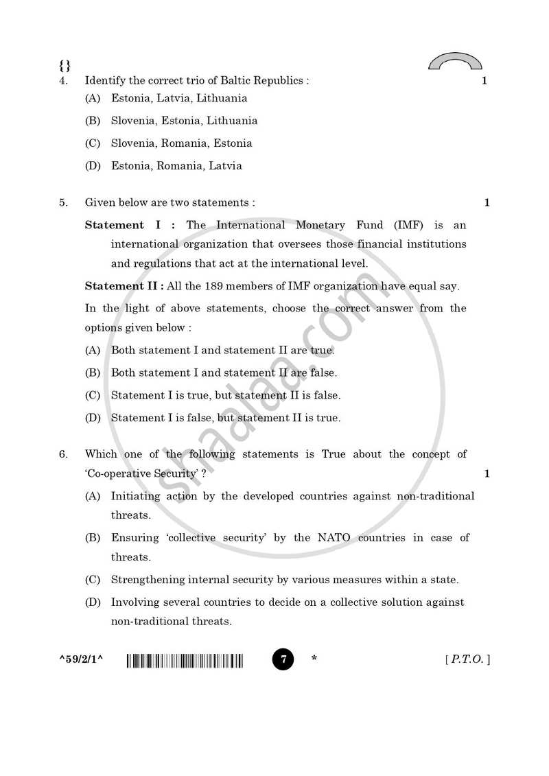 Political Science 2025-2026 - CBSE 12th - Class 12 - CBSE (Central Board of Secondary Education) question paper with PDF download