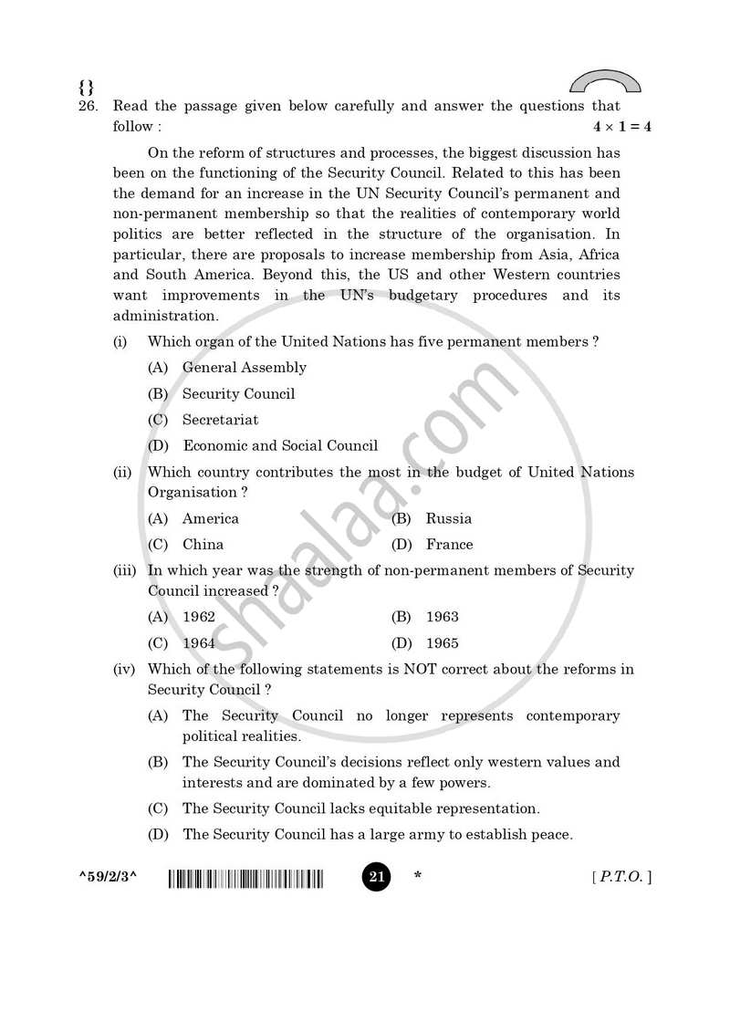 Political Science 2025-2026 - CBSE 12th - Class 12 - CBSE (Central Board of Secondary Education) question paper with PDF download